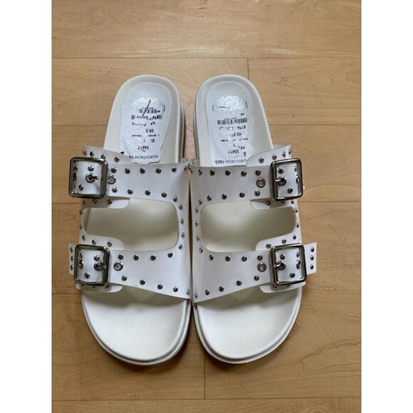 VINCE Camuto "Pavey" 2-band studded slide sandals Women size 8 Buckles - Picture 2 of 8